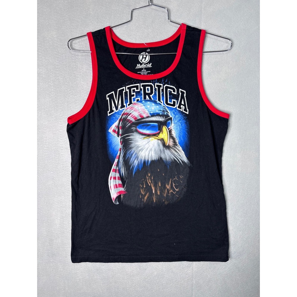 Hybrid Tees Merica Bald Eagle Tank Top Mens Medium Black Red Patriotic USA
